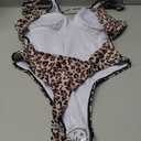 Sexy Backless Cheeky High Cut Leg Thong V Neck One Piece Swimsuit (Medium, Leopard)