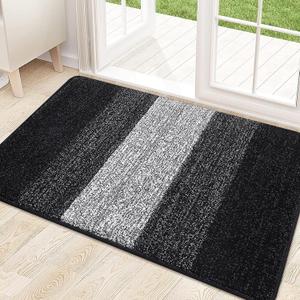 Kitinjoy Indoor Outdoor Door Mat, 32x20 Non-Slip Absorbent Dirt Trapper, Low-Profile Washable Inside Entrance Front Floor Mat, Sturdy Soft Entry Doormats for Entryway, Black