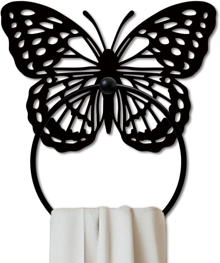 MAYJOYDIY Butterfly Metal Towel Ring Insects Hand Round Towel Holder Wall Decor Animal Towel Rack Wall Mounted for Kitchen Home Hanging Gifts Decoration