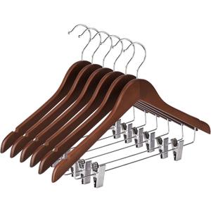 Wooden Hangers with Clips 12 Pack Wooden Pants Hangers,Skirt Hangers with Adjustable Clips,Hangers for Pants,Jeans,Slacks,ShortsWalunt (Walnut)