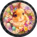 2 x 4 Pack Spring Bunny with Easter Eggs and Floral Cabinet Knobs Round Drawer Pulls Black Dresser Knob Cupboard Door Handles Hardware for Kitchen Bathroom Cabinets