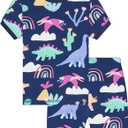 DDSOL Pajamas Set Toddler Girls Pjs Summer 2 Piece Sleepwear Dinosaur Kids Short Jammies Navy Blue 7 Years (Blue)