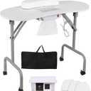 AGESISI Portable Manicure Table Nail Desk with Charging Station & Dust Collector, Foldable Nail Tech Table for Technician Spa Salon Workstation with Wrist Pad 4 Lockable Wheels, 36-inch, White, 35.43" L x 14.5" W x 27.95" H