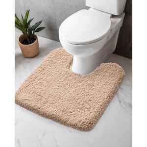 Disolla Toilet Rug U Shaped Beige 23x24 Machine Washable Non Slip Toilet Floor Mat Soft Plush Contour Rug for Bathroom Floor