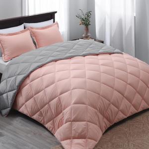 Basic Beyond Queen Comforter Set - Pink and Grey Comforter Set Queen, Reversible Bed Comforter Queen Set for All Seasons, Baby Pink/Grey, 1 Comforter (88"x92") and 2 Pillow Shams (20"x26"+2")