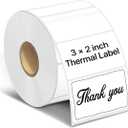 Rectangle Thermal Label Stickers, 3"2" (76.2mm x 50.8mm) Thermal Stickers Self-Adhesive Direct Thermal Stickers Labels Compatible with Thermal Label Printers, 500 Labels/Roll, White