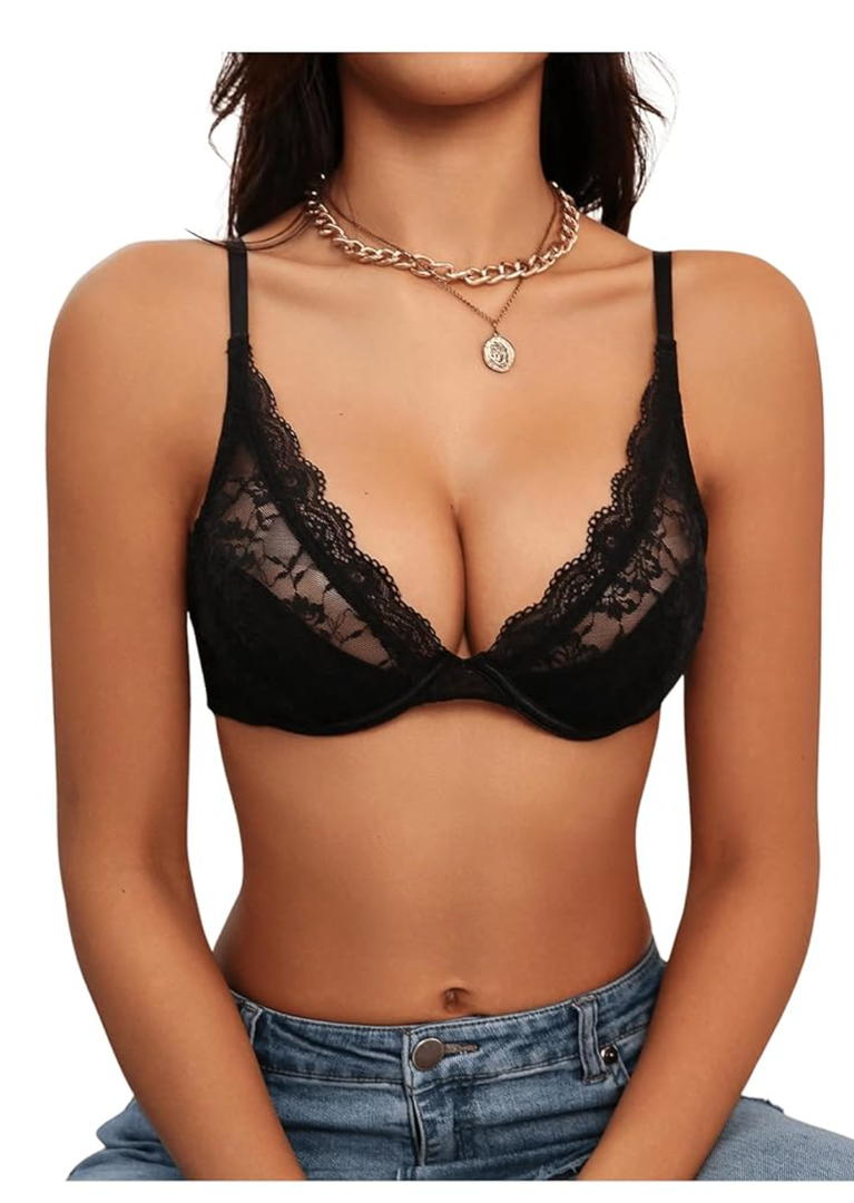 SOLY HUX Women's Sexy Lace Bras Underwire Everyday Bra Comfort Push Up Bralettes Size 34D