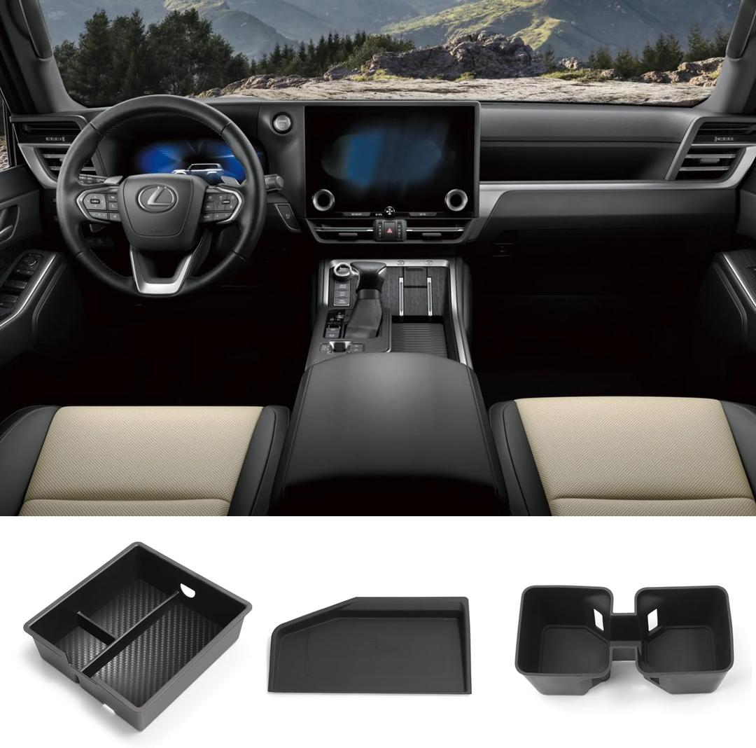 3PCS Center Console Organizer Tray,Wireless Charging Pad & Water Cup Holder Insert for 2024 2025 GX550,GX 550 Accessories(Not for Cool Box)