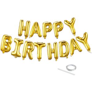 Gold Happy Birthday Balloon Banner Set -16 Inch Foil Letters Balloons, Reusable Birthday Decorations and Party Supplies, Suitable for Men and Women's Birthday DecorationsParty Backdrop