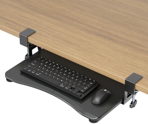 suptek Small Keyboard Tray Under Desk Pull Out with C Clamp Mount, Computer Keyboard & Mouse Tray, 20 (24.2 Including Clamps) x 11.8 inch Slide-Out Platform Computer Drawer for Typing, Black, DSF1S
