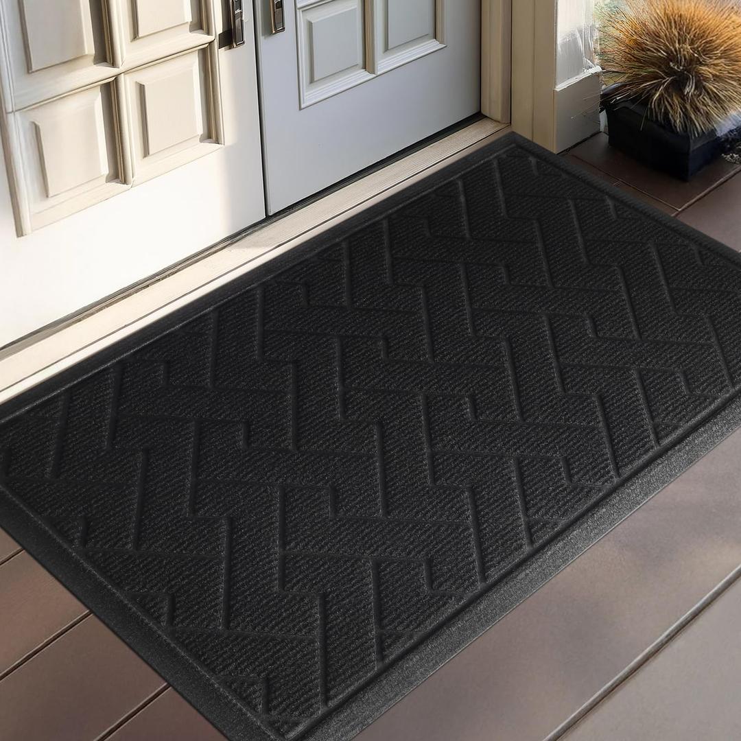 LEKEEPGO Door Mat Outside Entrance, Absorbent Indoor Outdoor Front Door Mats, Muddy Dirt Resist Outdoor Doormat, Non Slip Backing Low Profile Entryway Entry Floor Welcome Mat, 31.5"x47", Black