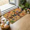 Kelarea Easter Artificial Coir Doormat Spring Welcome Door Mat, 17" x 29" Colorful Easter Eggs Front Door Mat, Non-Slip Entry Mats for Indoor Outdoor Entrance Home Decor