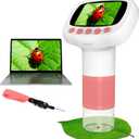 Pocket Kids Microscope for Over 3 Years Old, 1000X Handheld Microscope for Kids w/2''IPS Digital, Photo Video Mini Portable Microscopes, Science Edu Digiscope, for Kid (pink)