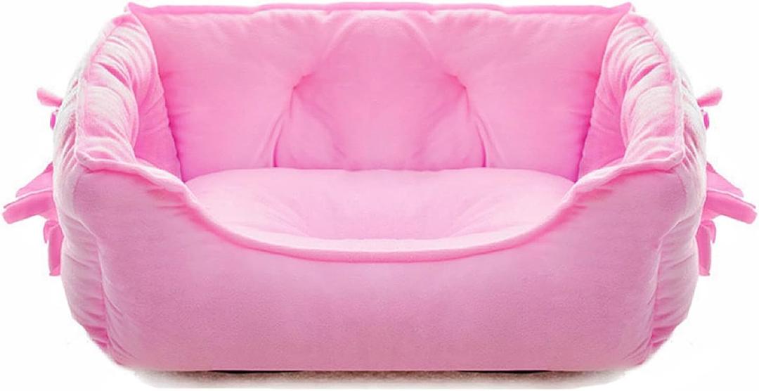 pawstrip Cute Princess Dog Bed Pink Puppy Bed for Small Dogs Breathable Cat Couch Bowknot Pet Cushion Comfortable Kitten Nest Girl Doggy Sofa, Waterproof Bottom (Pink) (19.0"L x 15.0"W x 7.0"Th)