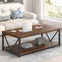 FOLUBAN Modern Coffee Table, Wood and Metal Center Table with Storage, Industrial Cocktail Table for Living Room, Rustic Walnut, 47 Inch