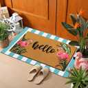 Tinideya 2 Pcs Summer Flamingo Coir Door Mat Welcome Non Slip Hello Mats Floor Layering Doormats Seasonal Cute for Porch Entryway Indoor Outdoor Decor(Hello Pink Flamingo)