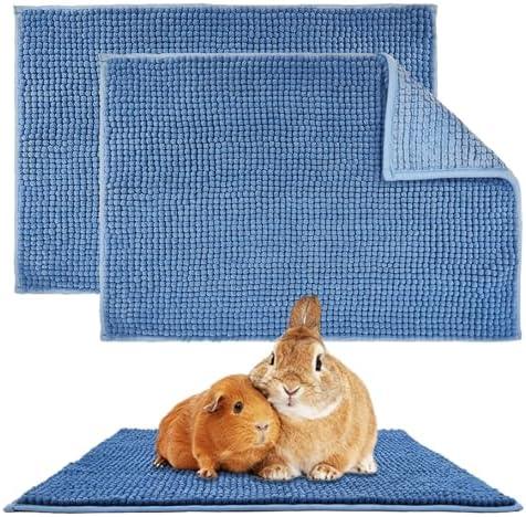 2 Pcs Guinea Pig Fleece Cage Liner, Rabbit Liner Guinea Pig Bedding Reusable Guinea Pig Mat Pads Washable Training Pad Small Animal Sleeping Bed Mat (Blue)