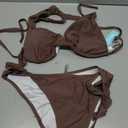 Women Halter Bikini Set - Two Piece Triangle Swimsuit Tie Bathing Suit 2025 Cute Swimwear (Brown, L)