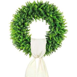 20'' Boxwood Wreaths Front Door Artificial Spring Wreath. Wreaths for Front Door Farmhouse Wedding Green Year Round Indoor Outdoor for Summer Wreath St Patricks Day Decorations -(Hello Sign)