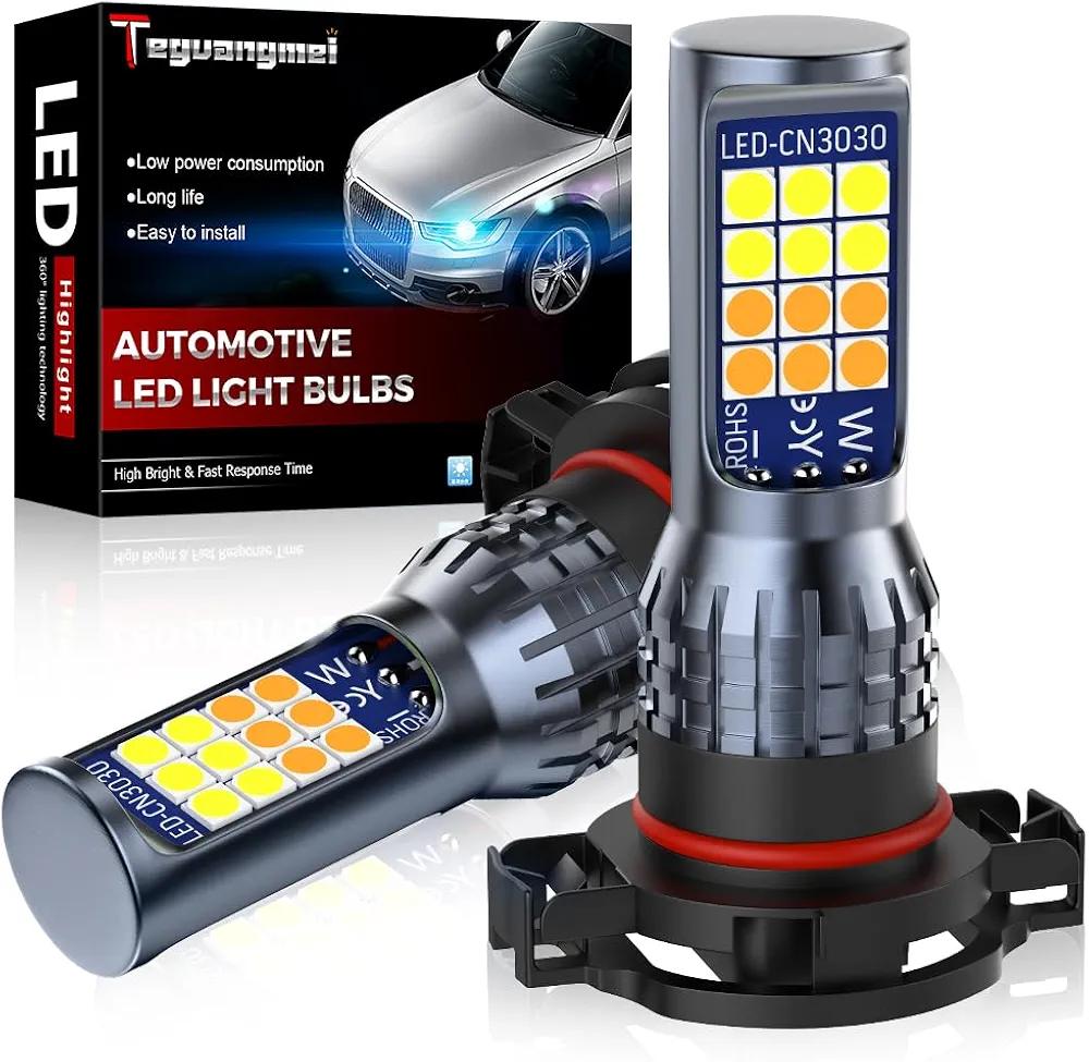 Teguangmei 2504 PSX24W LED Fog Light Bulbs 12276, Switchback Dual Color 3000K Yellow + 6000K White 24LED 3030SMD Chips 12-24V Replacement for Car Fog Lamp Daytime Running Light DRL, 2PCS