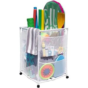 Pool Bins Rolling Pool Storage Organizer Bin, Medium, (25.4" W x 25.4" L x 40" H), White