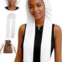 Samurai Hair Wrap with Two Sleeves, 2-in-1 Long Hair Bonnet for Sleeping, Secure Wrap for Long Braids & Locs White