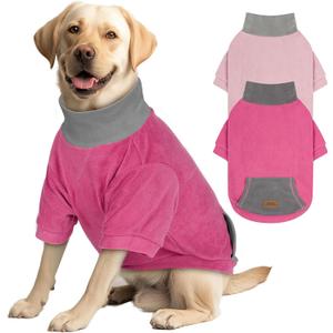 cyeollo 2 Pack 3XL Valentines Dog Sweaters for Large Dogs, Strechy Soft Outfit Fleece Sweatshirt for Dogs Boy Girl Turtleneck Warm Winter Big Dog Clothes with Sleeves, Pink & Fuschia 3XL