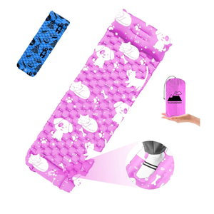 Inflatable Sleeping pad for Kids, Toddler and Youth | Air Mattress w Built-in Pump, 5’5” Ultralight Sleeping Mat with Pillow for Camping, Sleepovers & Travel | Airpad, Kids Cot, Camping Mattress -Pink