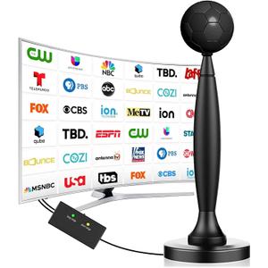 TV Antenna for Smart TV Indoor/Outdoor, TV Antenna for Local Channels, 2800+ Miles Range TV Antenna Outdoor with 360 Signal Strongest Booster, Supports 1080P 4K Reception HD, 16 FT Cable, Black