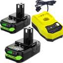 2Pack 3.5Ah P107 Battery and Charger Set for Ryobi 18V Battery, Compatible with Ryobi 18V ONE + P108 P107 P104 P105 P102 P103 Tools Charger with 260051002 P117 P118