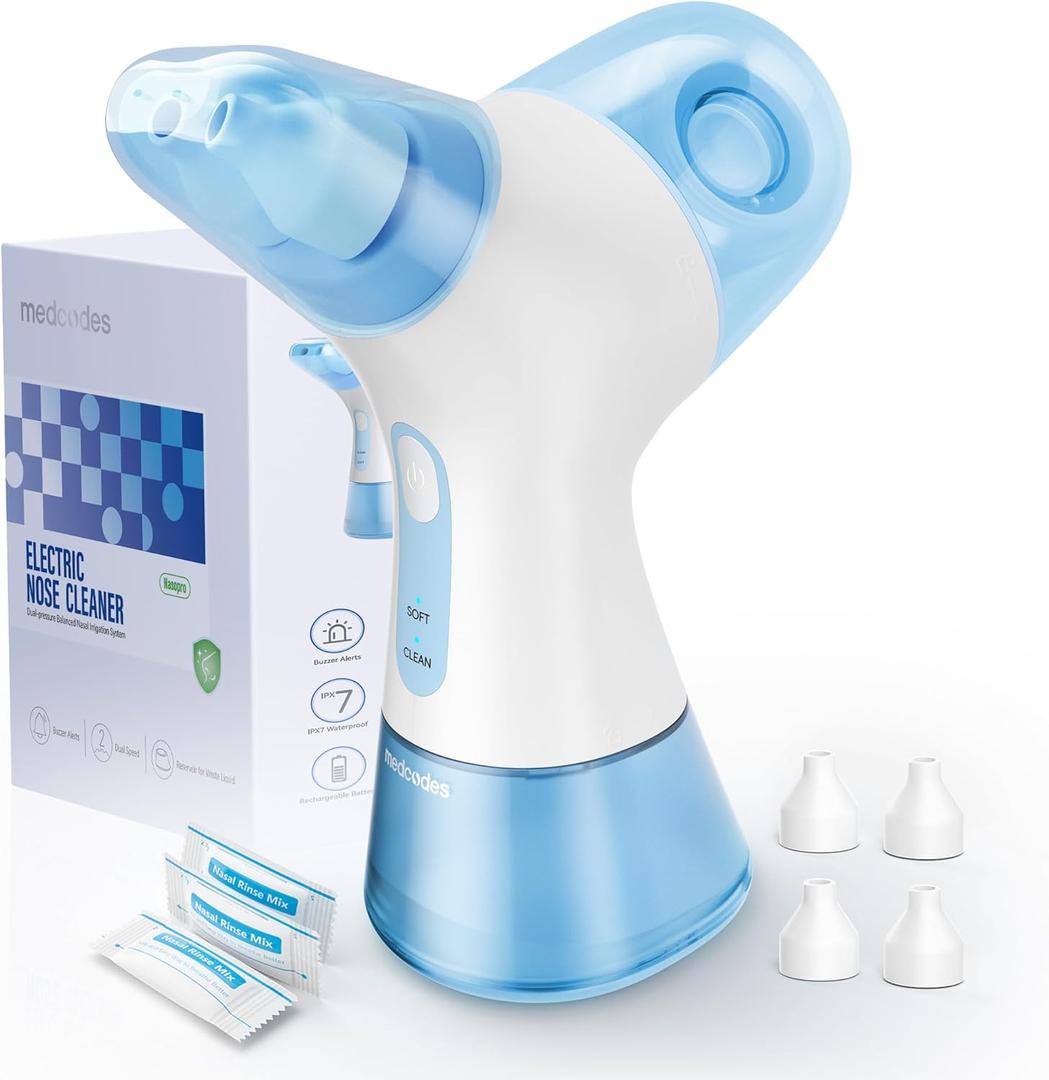 Nasal Irrigation System, Electric Sinus Rinse Machine with Dual Water Tank for Quick Relief of Nasal Discomfort, SelfCleaning & Auto Waste Collection Function with 30 Salt Packets (Large)