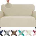 ZNSAYOTX Super Stretch Loveseat Covers (57"-70"), New Striped Love Seat Slipcover, Dogs Pet Friendly Anti-Slip Couch Protector Spandex Durable 2 Seater Fabric Sofa Cover (Khaki, Loveseat)