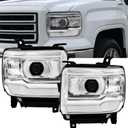 APSVE For 2014 2015 2016 2017 2018 GMC Sierra 1500 Headlight Headlamp Assembly Compatible with 2015-2019 GMC Sierra 2500HD 3500HD Head Lights Replacement L+R Chrome Housing Clear w/Bulbs