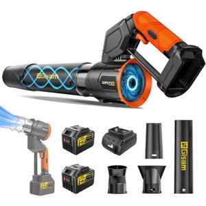 Electric Leaf Blower Cordless -850CFM, 250+MPH, 3000W Brushless Leaf Blower with 26.0Ah Batteries, 180 Rotatable 2-in-1 Handheld Blower, 3-Speed for Lawn Care/Yard/Car/Patio (Orange & Black)