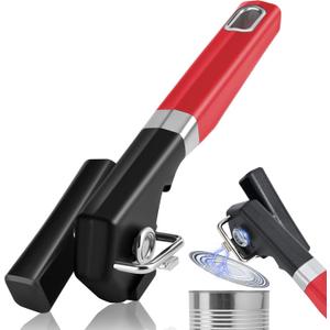 2 in 1 Safety Can Opener Manual Smooth Edge & Bottle Opener, No-Trouble-Lid-Lift Manual Can Opener with Magnet, Large Rubber Handle & Stainless Steel Blade, Side Cut Hand Can Opener for Kitchen (Red)