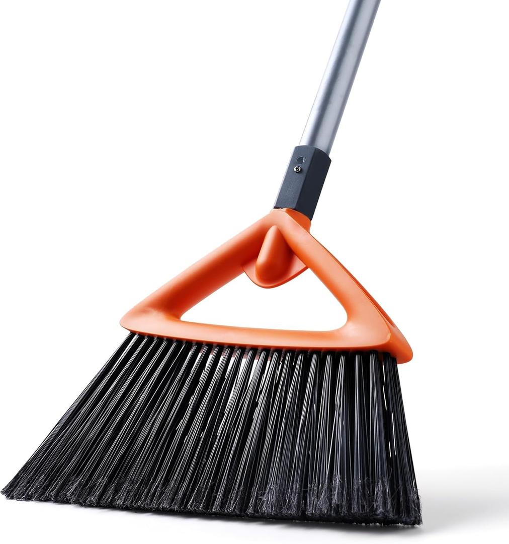 CLEANHOME Outdoor Brooms for Sweeping Patio, Commercial Grade Heavy Duty Broom with Stiff Bristle for Sweeping Garage,Deck,Kitchen,Straw, Outside Broom for Cleaning Pet Hair,Weeds,Leaves,Grey
