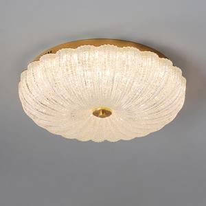 Glass Flush Mount Ceiling Light with Pumpkin Shaped Lampshade, LED Ceiling lamp, 3000K Warm Light Round Ceiling Light Fixtures for Bedroom Living Room Dining Room, 19.6 inch