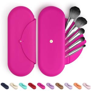 2 x Embla Makeup Brush Holder Travel Cosmetic Case Pouch, Soft Silicone Cosmetic Bag Make Up Brushes Holder with Secure Snap Closure, Travel Makeup Brush Case, Fuchsia