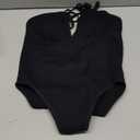 OQQ Womens One Piece Swimsuit V Neck Crossback Ribbed Bathing Suit Slim Fit Beach Swimwear (Medium, Black)