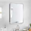 16x26inch Medicine Cabinet, Brushed Aluminum Framed, Beveled Mirror, Soft Closing Hinge, Sliver, Detachable Side Plate for Recess Mount or Surface Mount