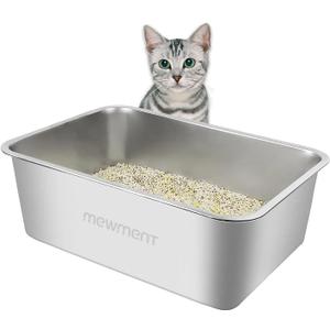 Stainless Steel Cat Litter Box – Large High-Sided Non-Stick Metal Pan with Anti-Slip Base, Easy-Clean Indoor Tray, 19.5" L x 13.5" W x 6" H in for Cats & Rabbits