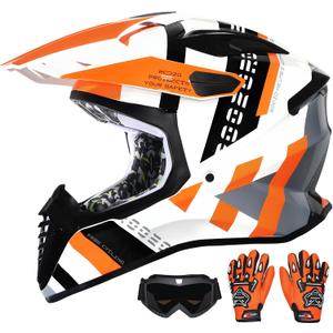 DOT Approved Youth Dirt Bike Helmet with Visor for Kids, Full Face Motocross ATV Helmet Set with Goggles & Gloves, Off-Road Motorcycle Youth BMX Go Kart Riding Gear Set XL