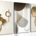 3 Pcs Abstract Gold Geometric Boho Canvas Wall Art Mid Century Modern Minimalist Aesthetic Luxury Metal Artwork Pictures Wall Decor Posters Prints for Living room Bedroom Office Home Decoration