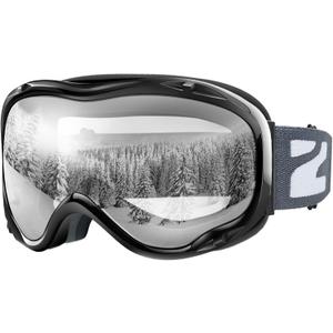 ZIONOR Lagopus B1 Ski Goggles OTG Anti fog Snow Goggles UV Protection Snowboard Goggles for Men Women Adult Youth (One Size, A2-vlt 77% Black Frame Clear Lens)
