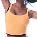 Scoop Neck Cami Tank Top for Women Seamless Workout Tops Racerback Cropped Tops Ribbed Camisole Sunset Orange, XS/S