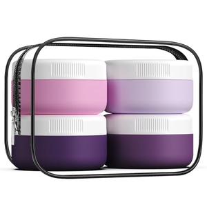 kuangre Travel Containers for Toiletries, Silicone Cream Jars BPA-Free, Leak-proof 1.35oz Travel Size Containers, Portable Size Silicone Jars with Lid for Cosmetic Face Hand Body Cream (4 Pack)