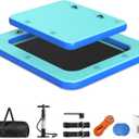 2 in 1 Inflatable Floating Dock with Mesh Swim Area & Pool Island Platform | 8.2x7.2FT Durable Inflatable Dock with Safety Rope, Air Pump, Repair Kit, Storage Bag, Linking Ropes for Swimming, Beach