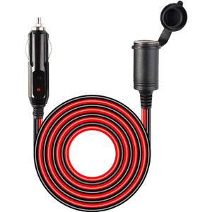 Cigarette Lighter Extension Cord UL 16AWG Wire Heavy Duty Pure Copper Cable Fused Auto DC Power Plug 12 24 Volt for Car Tire Inflator Cleaner Male Female Socket Adapter (12FT)