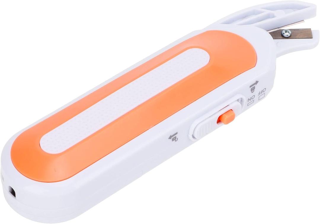 Cordless Electric Scissors for Cutting Fabric Crafting Cardboard, Mini Portable Shears Tool for Sewing Cutter Carpets Leather Rubber Paperboard, Ergonomic Handle Battery Powered (Orange)