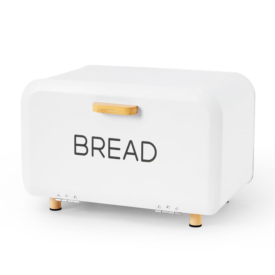 Ateliz White Bread Box for Kitchen Countertop  Large Capacity Bread Storage Container Farmhouse Bread Box  Stylish Metal Bread Keeper
